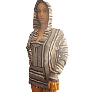 Black and White Tribal Sweathood V neck By F21 Small Falls At Hip When Worn